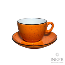 Load image into Gallery viewer, INKER - Tazze da Cappuccino 17cl - linea Luna - Porcellana - Iris Dots in 8 colori (set da 6 pezzi) colore Arancione Iris