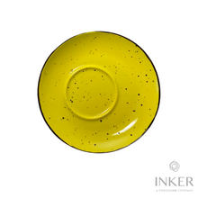 Load image into Gallery viewer, INKER - piattino decentrato - Porcellana - Iris Dots in 8 colori (set da 6 pezzi) colore Giallo Iris