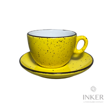 Load image into Gallery viewer, INKER - Tazze da Cappuccino 17cl - linea Luna - Porcellana - Iris Dots in 8 colori (set da 6 pezzi) colore Giallo Iris