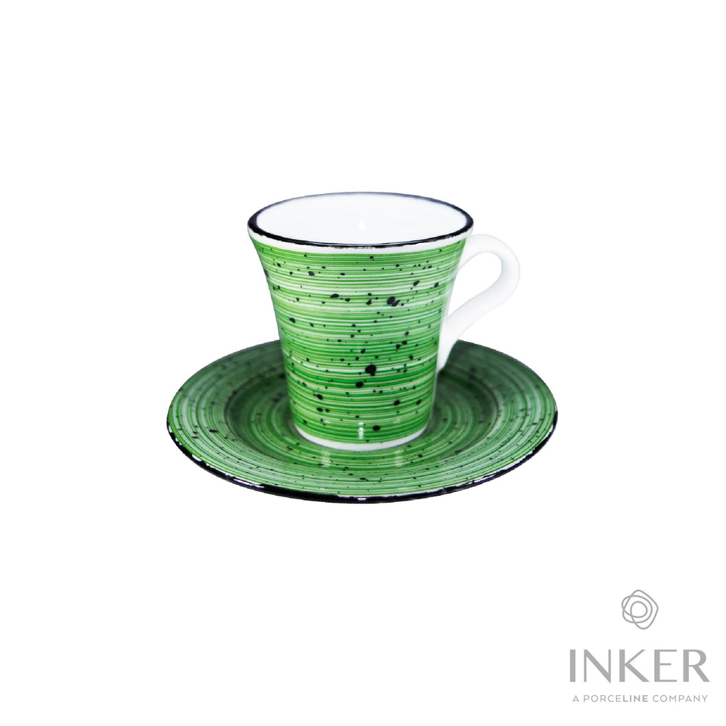 INKER - Tazzine da Caffè Espresso 9cl - linea Giorgia - Porcellana - Nevelines in 4 colori (set da 6 pezzi) Verde Nevelines