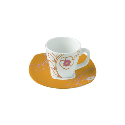 Morning Bloom - linea Square - tazza caffè con piatto (set da 6 pezzi) - Porcellana - Royal Porcelain