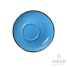 Load image into Gallery viewer, INKER - piattino decentrato - Porcellana - Iris Dots in 8 colori (set da 6 pezzi) colore  Acqua Iris
