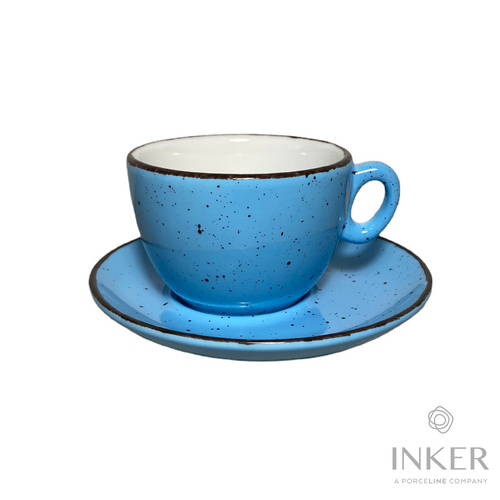 INKER - Tazze da Cappuccino 17cl - linea Luna - Porcellana - Iris Dots in 8 colori (set da 6 pezzi) colore  Acqua Iris
